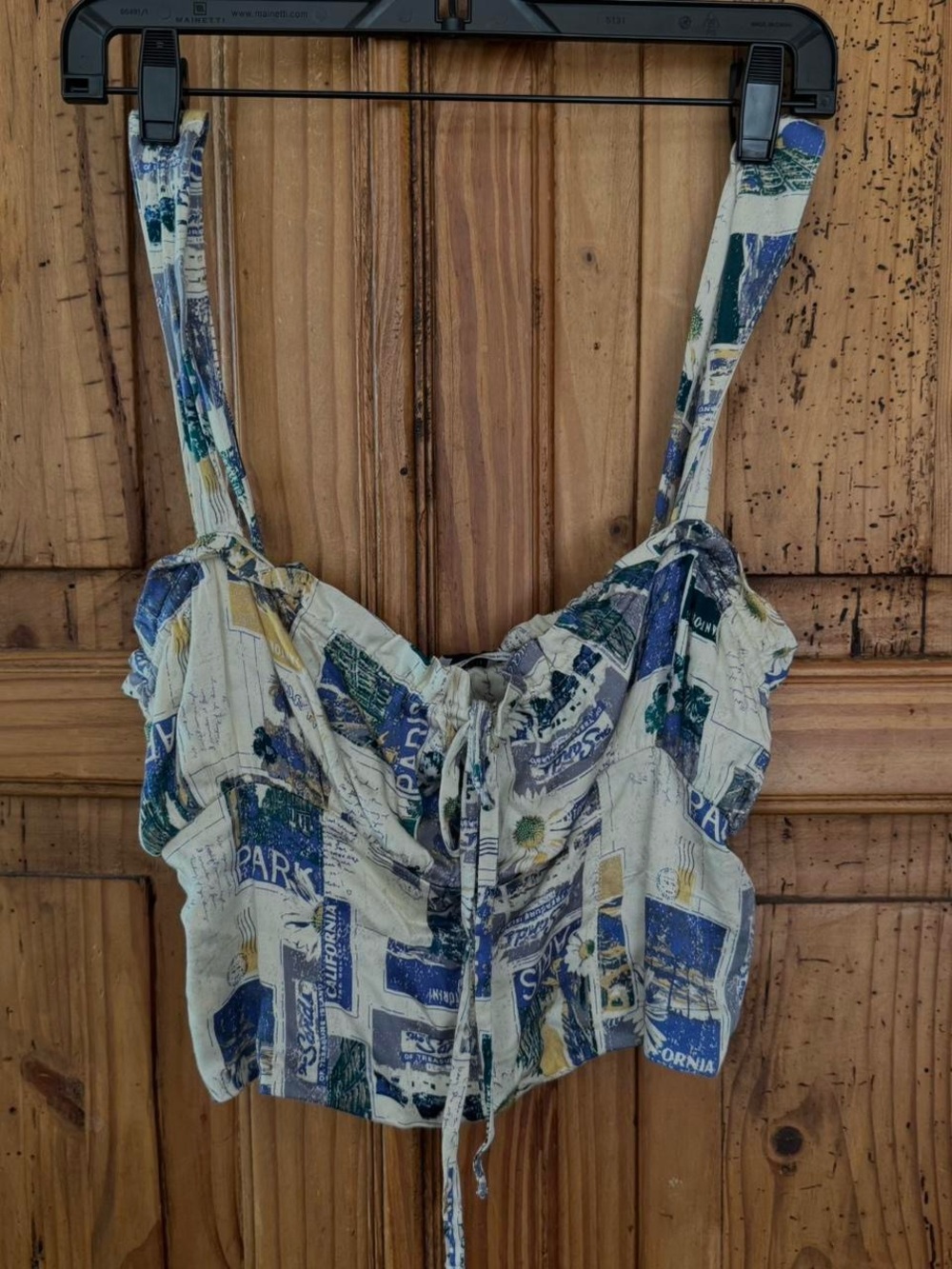 Urban Outfitters Blue & Cream Printed Tie-Front Crop Top - Picture 2 of 6